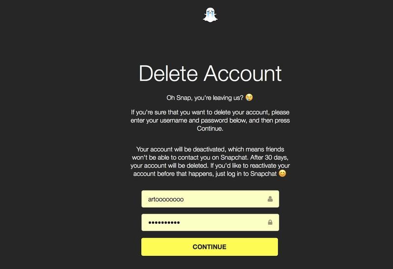 詳細をもう一度入力したら、[続行]ボタンをタップします| Snapchatアカウントを一時的に無効にする方法