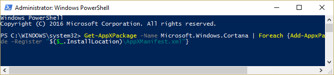 Ponovo registrirajte Cortanu u Windows 10 koristeći PowerShell