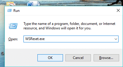 コマンドボックスにコマンドWSReset.exeを書き込み、[OK]をクリックします