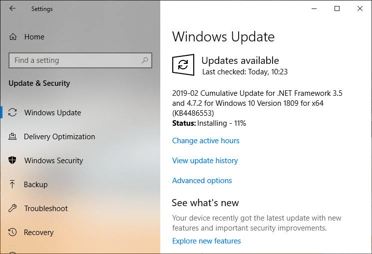 Jereo ny Update Windows dia hanomboka hisintona fanavaozana