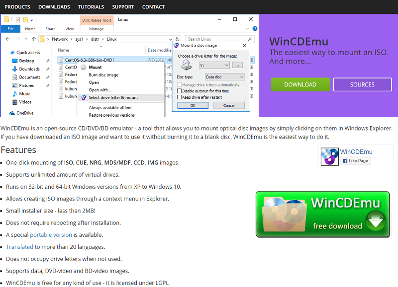WinCDEmu (que você pode baixar em httpwincdemu.sysprogs.org) é um aplicativo simples de montagem de código aberto