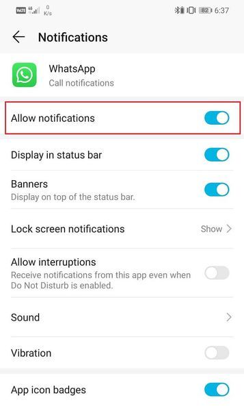 [通知を許可する]オプションが有効になっていることを確認してください| AndroidでWhatsApp呼び出しが鳴らない問題を修正