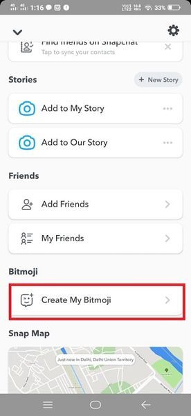 انقر على 'إنشاء bitmoji الخاص بي
