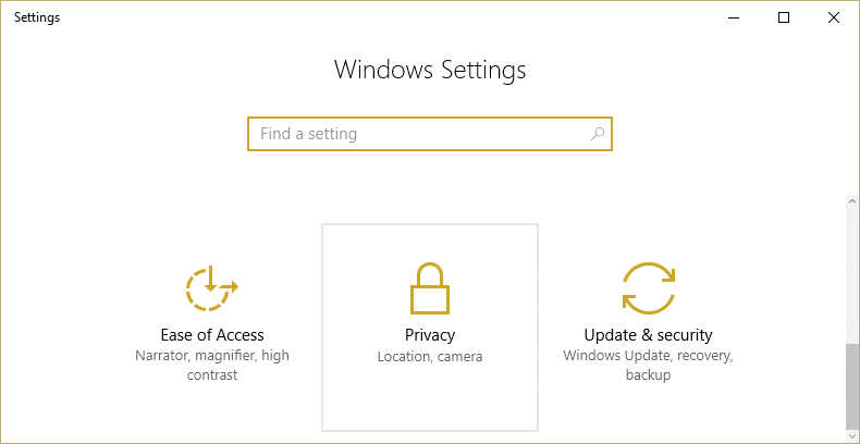 Los ntawm Windows Settings xaiv Privacy