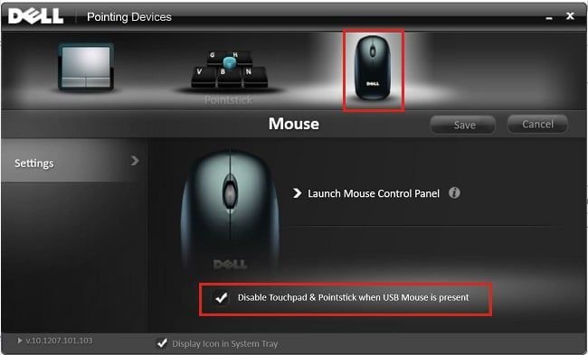 Marque Desativar Touchpad quando o mouse USB estiver presente