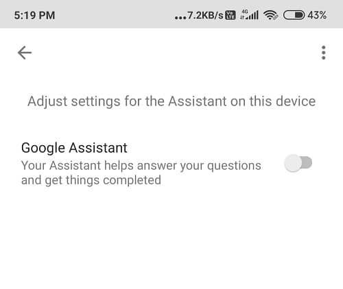 Desaktibatu Google Assistant botoia