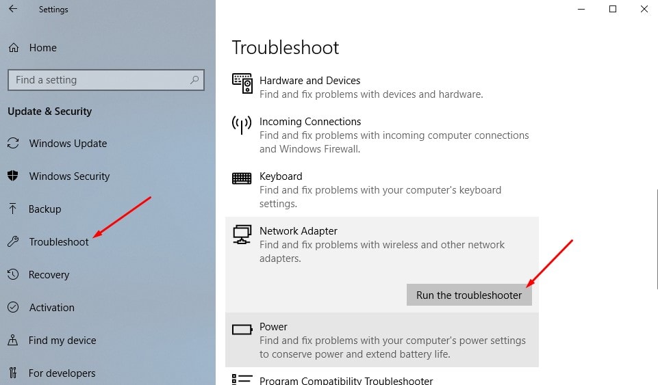 Khiav network adapter troubleshooter