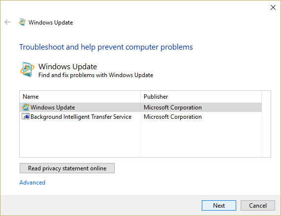 Rub tawm Microsoft Troubleshooter los kho Windows Update tam sim no tsis tuaj yeem tshawb xyuas qhov hloov tshiab yuam kev