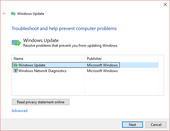 Windows Update-probleemoplosser | Los Windows Update-fout 0x800706d9 op