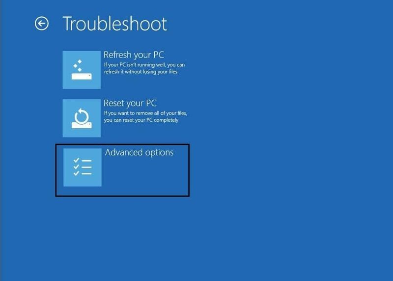Fare clic su Opzioni avanzate riparazione all'avvio automatico | Fix BOOTMGR manca in Windows 10
