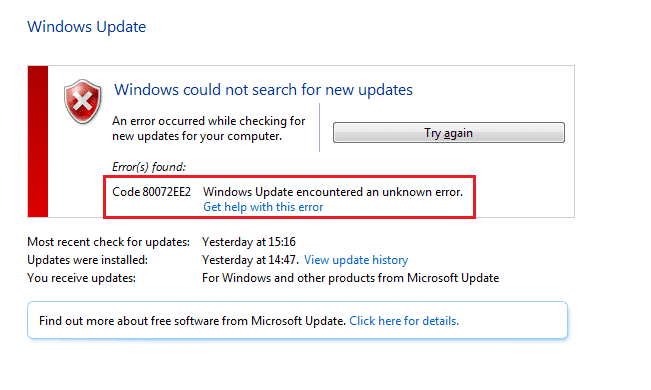 WindowsUpdateエラー80072ee2を修正する方法