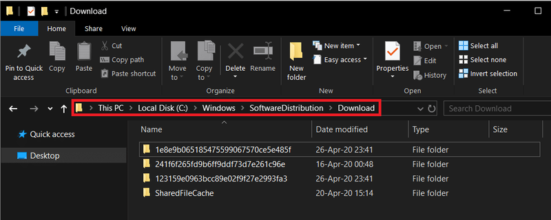 次の場所に移動します-C： Windows  SoftwareDistribution  Download