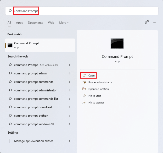 Резултати от търсенето в менюто 'Старт' за командния ред. Как да намерите продуктов ключ в Windows 11
