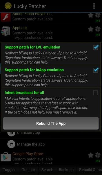 Patch de suporte para emulação LVL_Reconstrua o aplicativo