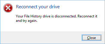 ファイル履歴ドライブが切断されています。再接続して再試行してください