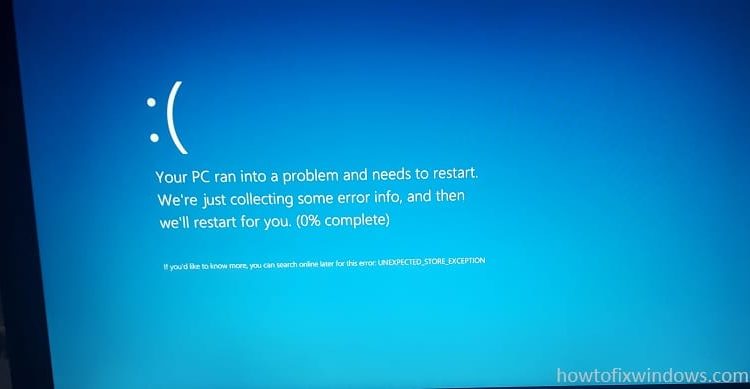 Opravit neočekávanou výjimku obchodu Chyba modré obrazovky Windows 10