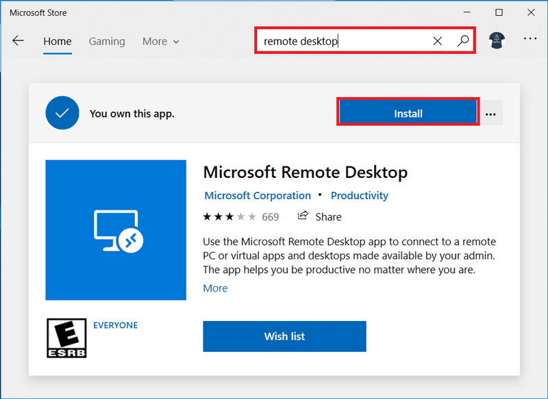 ຈາກ Windows Store, ດາວໂຫລດແອັບຯ Microsoft Remote Desktop