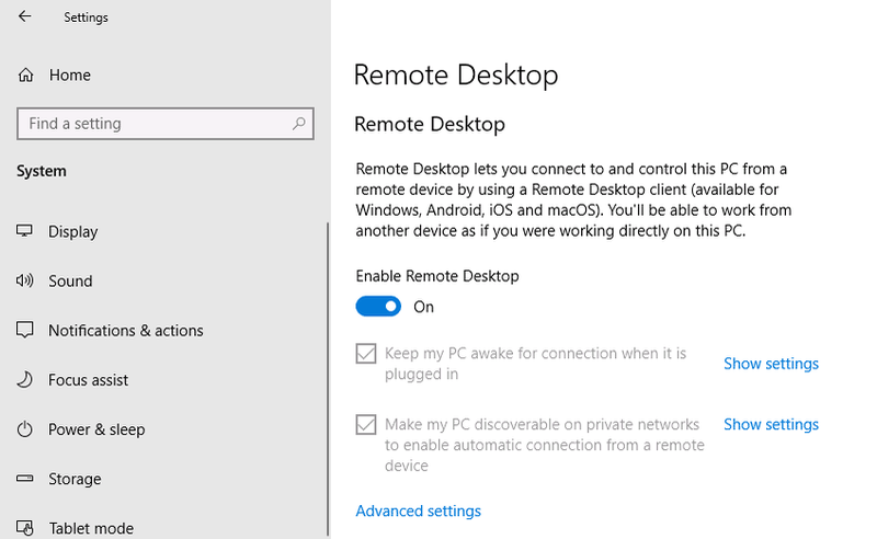 ເປີດໃຊ້ Remote Desktop ໃນ Windows 10