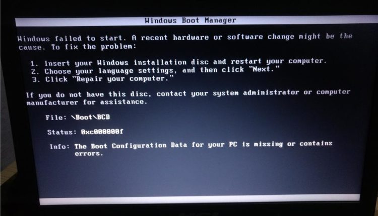 Windows 10 falhou ao iniciar 0xc000000f