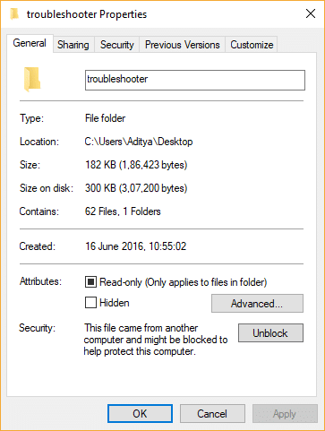 رفع انسداد فایل در قسمت ویژگی های پوشه