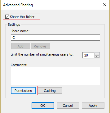 Cambia à a tabulazione Sharing è cliccate u buttone Advanced Sharing