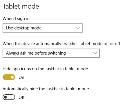 Desative o modo Tablet ou selecione Usar o modo Desktop em Quando eu entrar