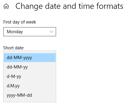 Z rozbaľovacích ponúk vyberte požadovaný formát dátumu a času