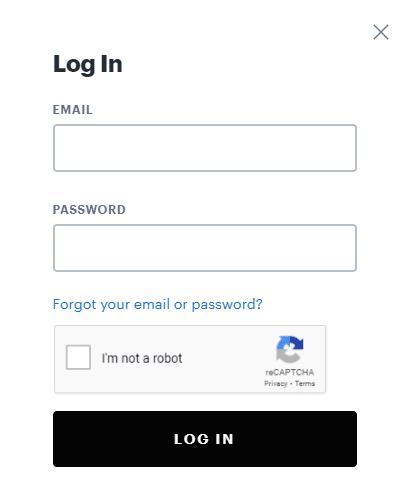 Digite suas credenciais de login e clique no botão LOG IN para continuar