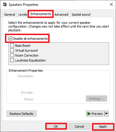 次に、[拡張機能]タブに切り替えて、[すべての拡張機能を無効にする]チェックボックスをオンにします。サウンドを修正する方法は、Windows10で途切れ続けます