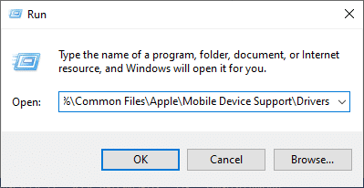Windows + Rキーを押して、実行コマンド|を開きます。 Windows10がiPhoneを認識しない-修正済み