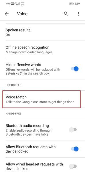 Pieskarieties opcijai Voice Match