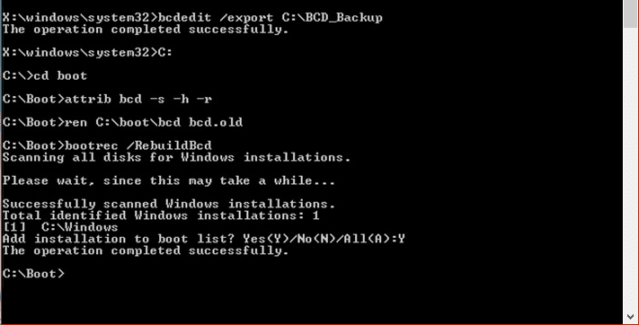 bcdedit backup e reconstrua bcd bootrec | Corrigir o erro Nenhum dispositivo de inicialização disponível no Windows