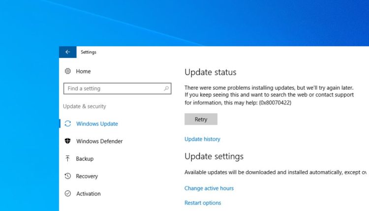 Windows10更新エラー0x80070422