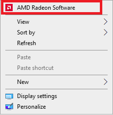 右-デスクトップをクリックし、AMDRadeonをクリックします。 D3Dデバイスが失われたためにアンリアルエンジンが終了する問題を修正
