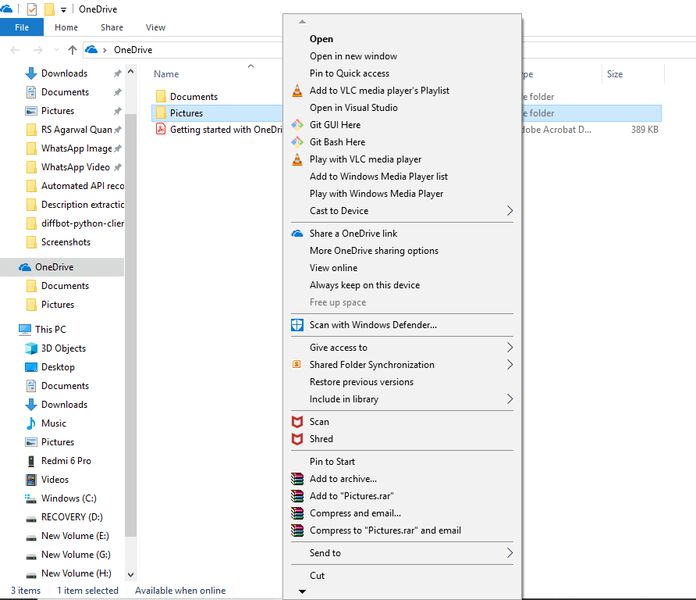 Faites un clic droit sur les fichiers et dossiers du dossier OneDrive | Comment utiliser OneDrive sur Windows 10
