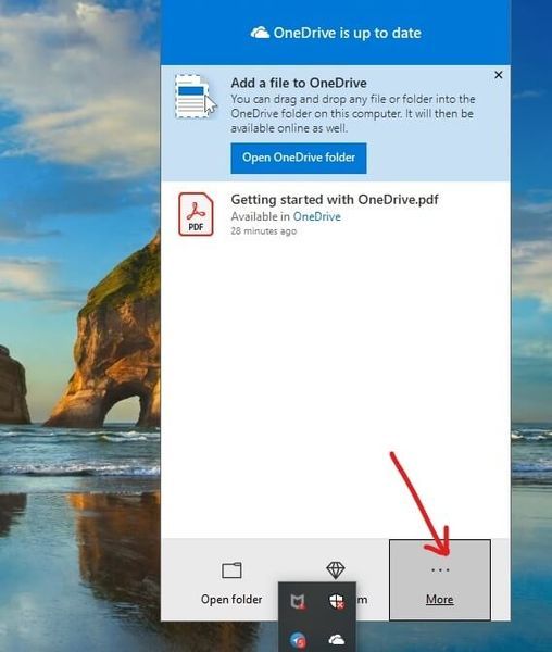 Cliquez sur l'icône à trois points à droite | Premiers pas avec Microsoft OneDrive sur Windows 10