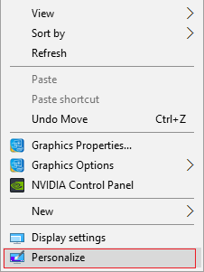 fare clic con il pulsante destro del mouse sul desktop e selezionare personalizza
