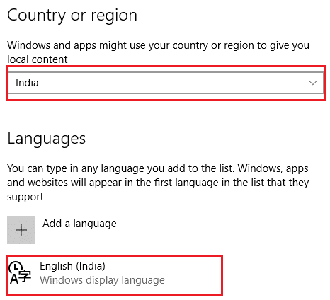 選択した国がWindowsの表示言語に対応していることを確認してください