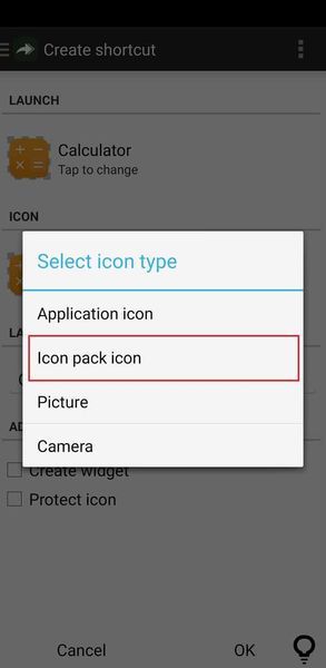 Appuyez sur l'image de l'icône sous l'onglet ICÔNE et sélectionnez l'une des options