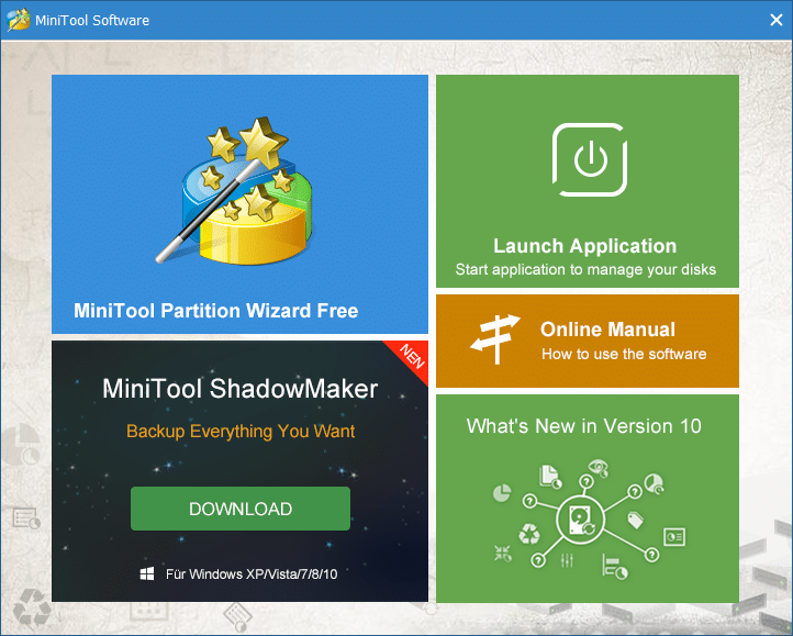 Kiliki faalua ile talosaga ole MiniTool Partition Wizard ona kiliki lea ile Launch Application