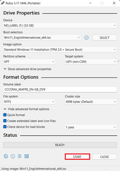Rufusの開始オプション| Windows11用の起動可能なUSBドライブを作成する方法