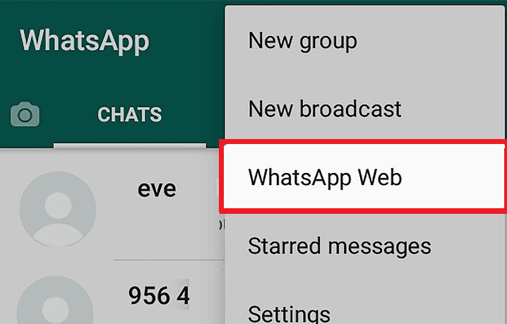 Whatsappを開き、メニューからWhatsAppWebをタップします