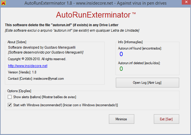 Използвайте AutorunExterminator, за да изтриете inf файлове