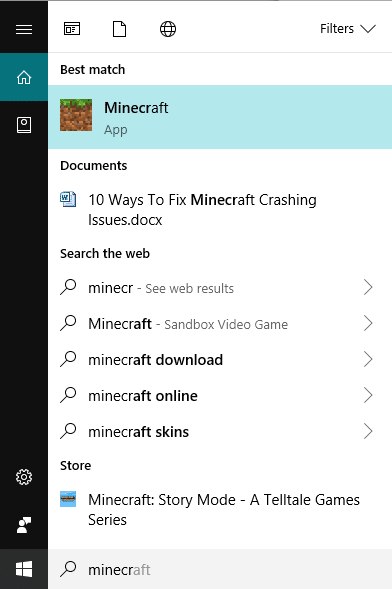 Søg efter Minecraft ved hjælp af søgefeltet
