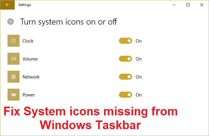 Txhim kho System icons ploj ntawm Windows Taskbar