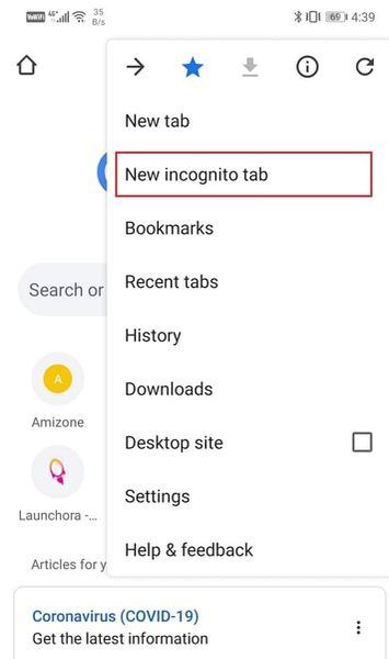 روی گزینه New incognito tab کلیک کنید