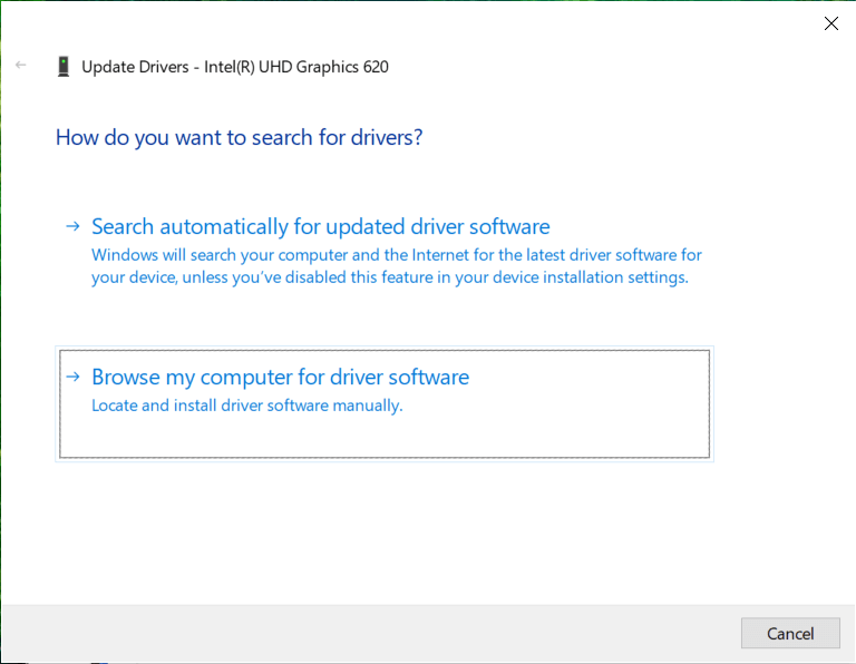 Escolha Procurar software de driver no meu computador