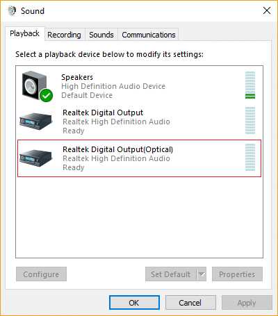 Kliknite desnim tasterom miša na opciju HDMI ili Digital Output Device i kliknite na Set as Default