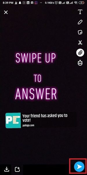Snapchatストーリーに投票を投稿できます。