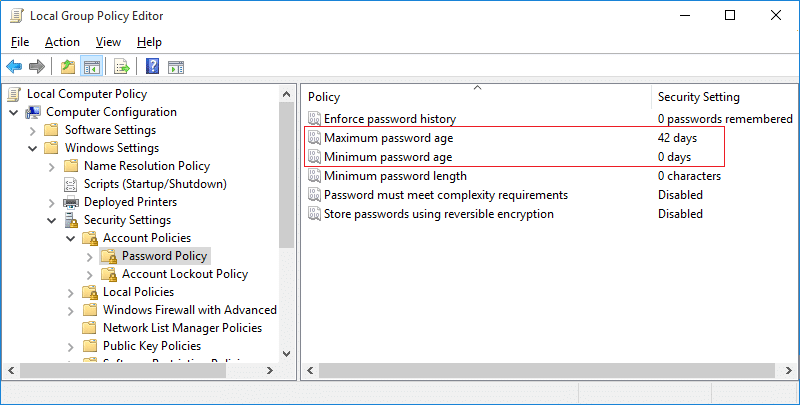 Zmeňte maximálny a minimálny vek hesla v systéme Windows 10